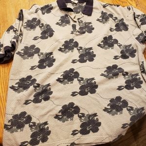 Columbia Golf polo gray and navy blue hibiscus print mens XL